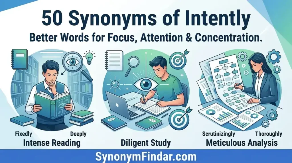 Synonyms of Intently